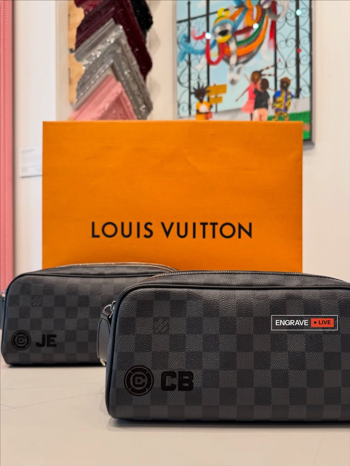 Laser-engraved Louis Vuitton leather goods
